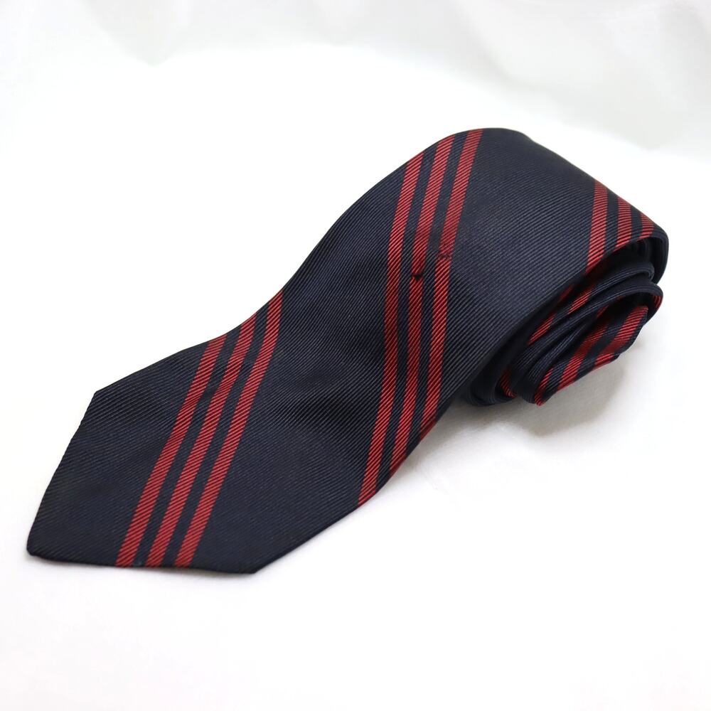 Vintage Christian Dior Navy & Red Silk Stripe Tie 3.25” Wide